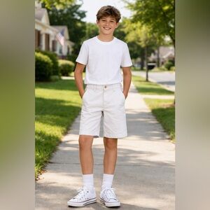 Class Club Boys White Chino Shorts Size 12 100% Cotton Adjustable Waist